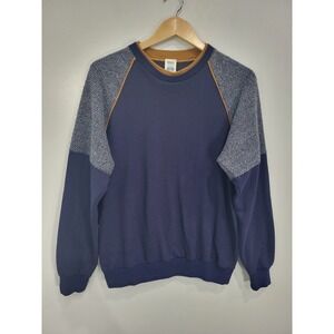 Vintage BHS Navy Blue Raglan Sweatshirt Made in Britain Textured Grey Sleeves 40